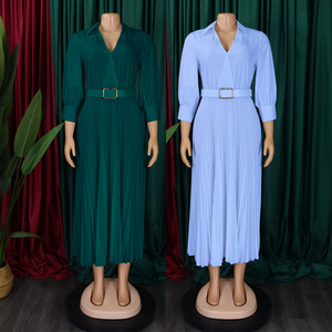 <span class=keywords><strong>Vestidos</strong></span> Casuales Modernos C8622 para <span class=keywords><strong>Mujer</strong></span>, Elegantes <span class=keywords><strong>Vestidos</strong></span> Largos con Cuello en V y Pliegues, Vestido de Oficina para <span class=keywords><strong>Mujer</strong></span> con Cinturón - Product Image 2