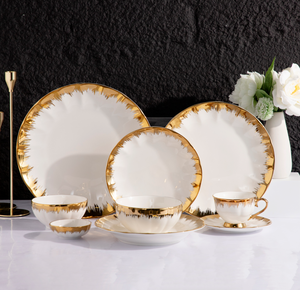 Nuevo Juego de Vajilla de Porcelana Fina de Lujo, Blanco con Borde Dorado y Diseño Festoneado, Plato, Tazón, Taza, Platillo, Regalo para Hotel o Boda - Product Image 6