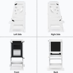 202405 blanc petite tour hauteur réglable avec apprentissage noir blanc activité conseil enfant en bas âge tabouret de cuisine pour enfants escabeau - Product Image 2