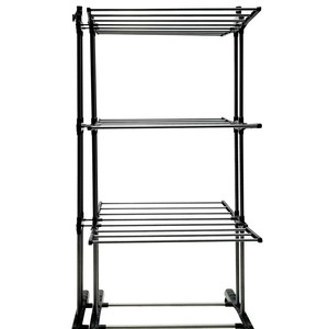 Séchoir à linge multifonctionnel à trois niveaux, vertical, mobile, rectangulaire, noir et gris, sur pied - Product Image 2