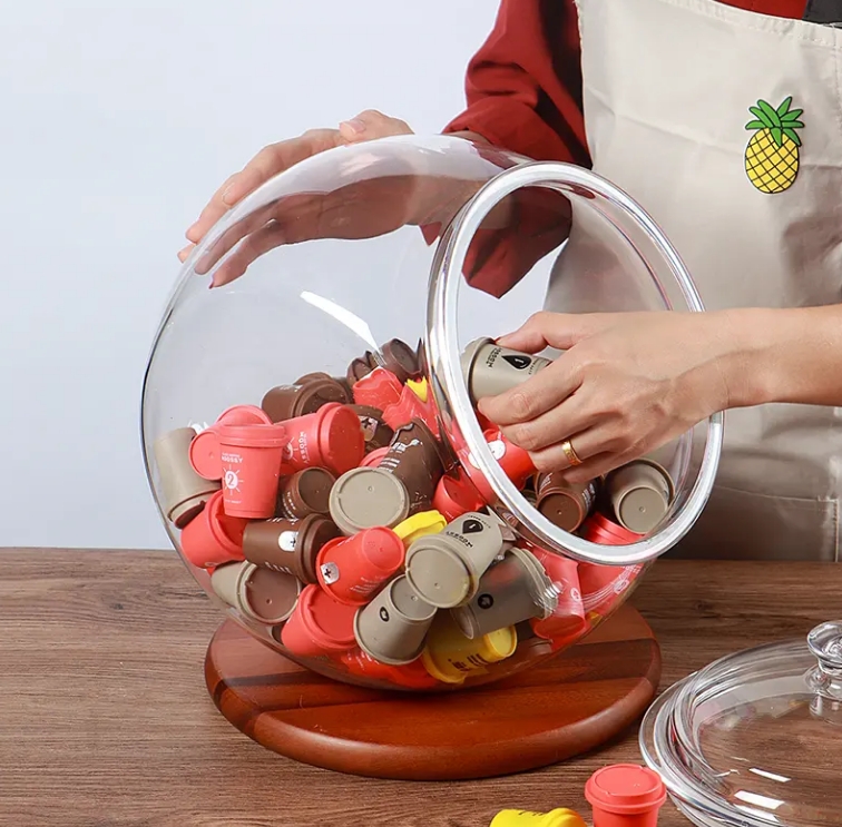 Round Flat Drum Candy Food Jam Spice Herb clear Plastic Candy Jar with Plastic Lids for Candy Store