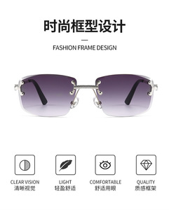 WL2001 New Rimless Metal Rimmed Frame Sun Glasses <b>Retro</b> Punk <b>Sunglasses</b> Designer Custom UV400 Shades - Product Image 3