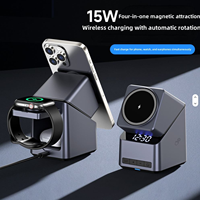 Chargeur sans fil magnétique 3-en-1 rotatif 2026 de pointe 15W à charge rapide avec support pliable et horloge 4-en-1 pour téléphones, montres et écouteurs
