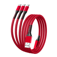 Câble USB multi-ports 3 en 1 à charge rapide 66W, Micro USB Type-C, en nylon tressé, conducteur en cuivre pur, 5A pour Android et iPhone
