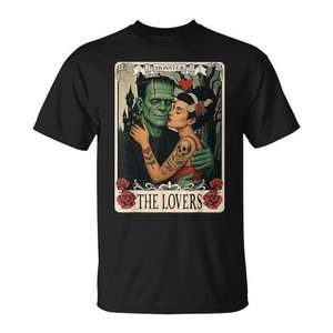 T-shirt avec carte de tarot Le Monstre Frankenstein et la Mariée Les Amoureux - Product Image 1