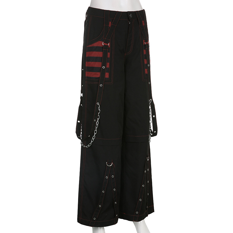 2024 Women Bandage Metal Chain Hip Hop Wide Leg Trousers