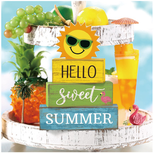 Décoration <span class=keywords><strong>de</strong></span> table d'été style ferme, Décoration <span class=keywords><strong>de</strong></span> plateau <span class=keywords><strong>à</strong></span> plusieurs niveaux 'Bonjour l'été', Blocs décoratifs en bois rustique pour la maison et la <span class=keywords><strong>cuisine</strong></span> - Product Image 2