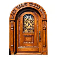 Porte battante cintrée de style antique de luxe en bois massif de noyer avec décoration en fer pour porte d'entrée extérieure