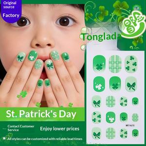 Autocollants pour <span class=keywords><strong>ongles</strong></span> verts pour enfants et filles, motifs de dessins animés mignons, autocollants adhésifs pour nail art, décorations de manucure arc-en-ciel et fleurs - Product Image 3