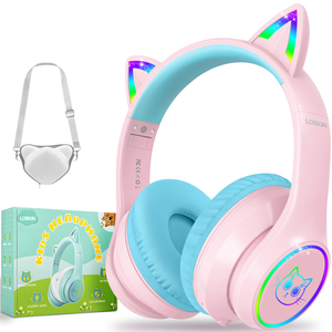 LOBKIN Casque pour enfants à oreilles de <span class=keywords><strong>chat</strong></span>, pliable, idéal pour le sport, l'école <span class=keywords><strong>et</strong></span> les cours en ligne, protection auditive, lumière RGB – Meilleures ventes - Product Image 1