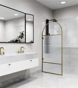 KMRY Porte de douche à l'italienne en verre incurvé super créative avec motif d'impression 3D Paravent de <span class=keywords><strong>baignoire</strong></span> design sans cadre pour salle de bain - Product Image 1