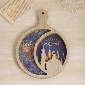 Nicro Neuankömmling Islamic Muslim Festival Runde Holz Serviert ablett mit Griff 2026 Eid Mubarak Tisch geschirr Ramadan Dekoration - Product Image 4