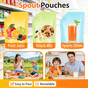 Pochettes à bec verseur personnalisées avec logo imprimé, qualité alimentaire, sans BPA, anti-fuite, pochettes verticales pour jus, boissons liquides, boissons aux fruits, vente en gros - Product Image 4