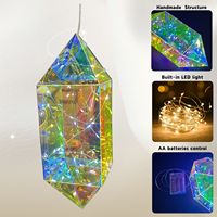 Ornement LED holographique irisé en forme de diamant, sculpture prismatique rhombique 3D lumineuse, alimentée par piles, décoration de plafond moderne