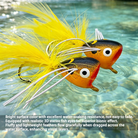 Señuelo artificial Popper Fly de 1.4g con anzuelo, tipo Popping Bug, con ojos 3D y plumas, para pesca de lucio, lubina, trucha, cabeza de serpiente en agua dulce.