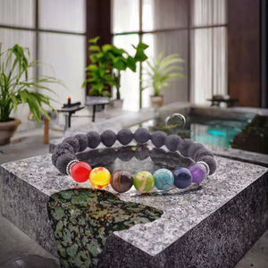 Bracelet perlé 2025 pour homme, pierre de lave volcanique énergétique, diffuseur 7 chakras, perles d'agate naturelle pour l'équilibre et le yoga - Product Image 3