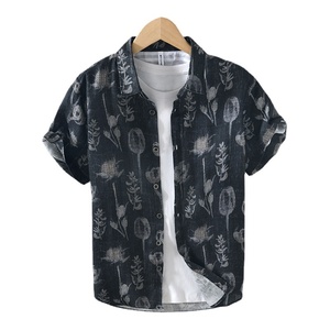 Chemises en lin pour hommes, décontractées, à col carré, à manches courtes, à motifs floraux, pour l'été - Vente en gros - Product Image 5