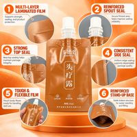 Pochette souple personnalisée de 50 ml avec bouchon à vis, fond plat, pour emballage de liquides de soin, idéale pour l'huile capillaire à base de plantes