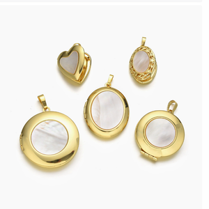YH2034 Elegante <span class=keywords><strong>Colgante</strong></span> de Latón Chapado en Oro de 18K <span class=keywords><strong>con</strong></span> Forma de Corazón Redondo Ovalado e Incrustaciones de Concha Natural para Guardar Fotos - Product Image 5