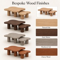 Ensemble de tables basses gigognes extensibles en bois massif avec logo personnalisé, forme organique, 2 pièces, pieds cylindriques contemporains en forme de nuage pour salon