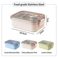 Boîte repas carrée hermétique en acier inoxydable avec cuillère et fourchette intégrées, couvercle en plastique anti-fuite, portable, à un seul niveau