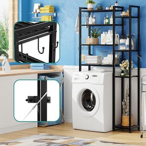 Estante organizador <span class=keywords><strong>de</strong></span> inodoro independiente <span class=keywords><strong>de</strong></span> 8 niveles, 6 ganchos, estantes laterales adicionales, <span class=keywords><strong>de</strong></span> tendencia Simple muebles <span class=keywords><strong>de</strong></span> <span class=keywords><strong>baño</strong></span>, almacenamiento <span class=keywords><strong>de</strong></span> lavandería y balcón - Product Image 6