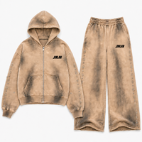 Ensemble sweat à capuche zippé et pantalon de survêtement vintage délavé personnalisé, streetwear orné d'étoiles en strass, joggers à jambes larges, ODM