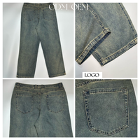 Jean bleu délavé vintage pour homme, coupe droite, déchiré, cinq poches, pantalon décontracté, OEM, vente en gros