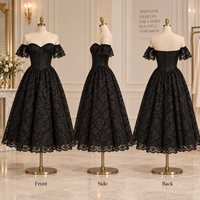 Robe midi personnalisée pour femme, en dentelle florale, avec corset, épaules dénudées, manches volantées, jupe plissée, robe midi pour occasions spéciales
