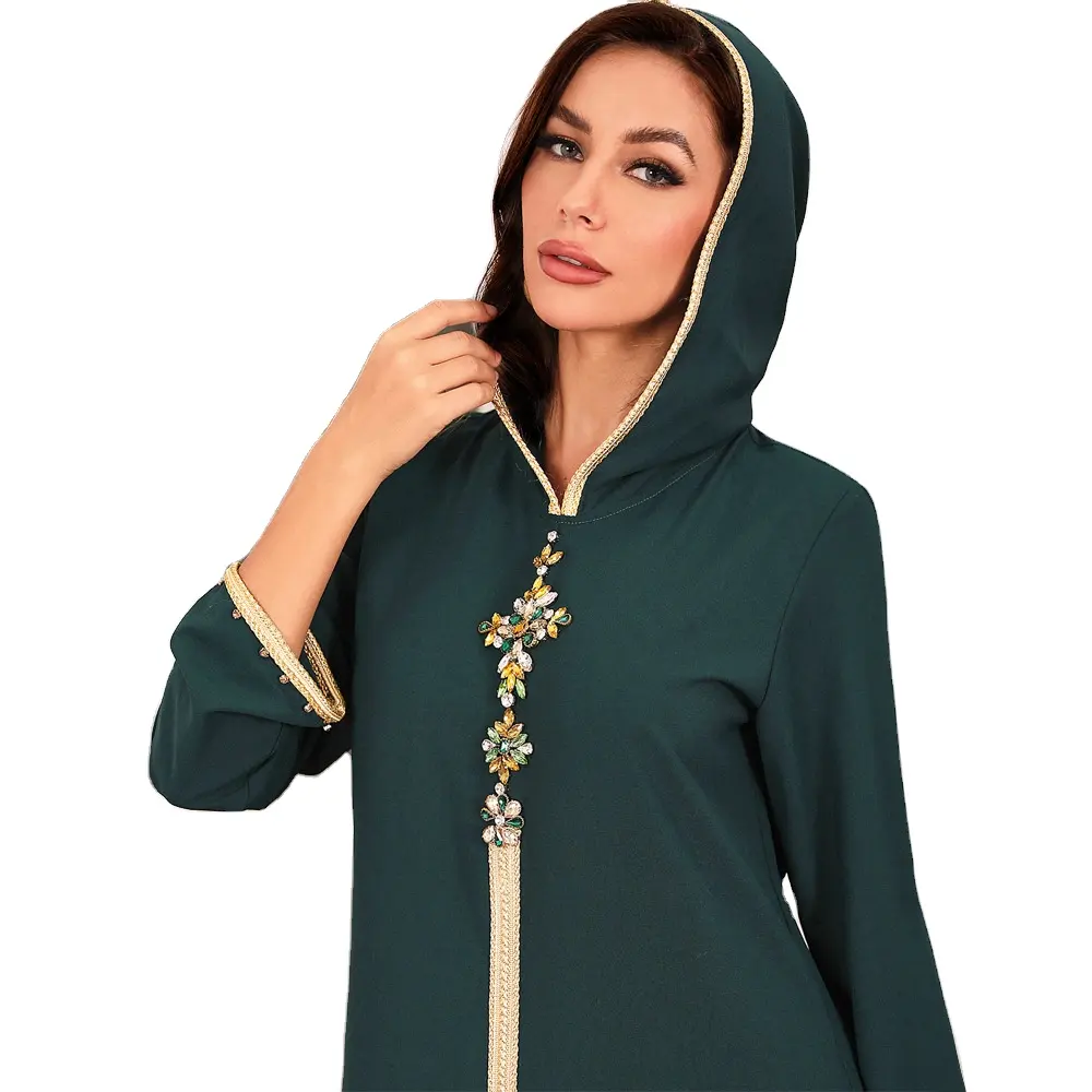 Kimono Kaftan Abaya Woman Jubah Dubai Middle East Ramadan Arab Elegant Muslim Islamic Dress With Hat Studded With Diamonds