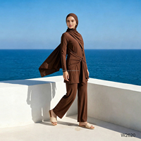 Ensemble de maillots de bain musulmans modestes de Dubaï avec ceinture à nouer, manches longues évasées, pantalon large, couvrance intégrale, séchage rapide, tenue de bain islamique