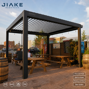Pérgola de Aluminio con Revestimiento de Carbón Vegetal Jiake, con Drenaje Integrado en las Canaletas, Techo de Láminas Impermeable para Terraza, Patio o Jardín - Product Image 1