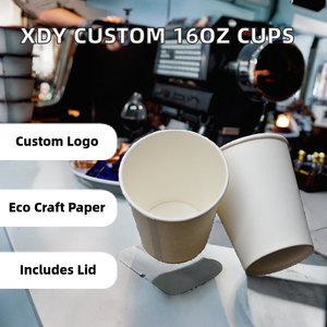 XDY Factory Supplier Wholesale <b>Customized</b> Logo Double Wall Biodegradable Craft Paper 16oz Milk Tea Coffee <b>Cups</b> Lids - Product Image 2