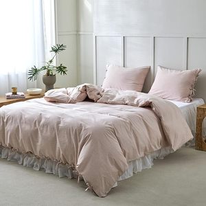 Parure de lit 3 pièces en coton lavé 100% avec nœuds papillon, texture moderne, durable, respirante, douce et chic (Queen) - Product Image 2