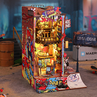 Kit DIY de niche à livres en bois sur le thème du skateboard, maison miniature avec lumière LED, modèle d'art urbain, serre-livres, cadeau artisanal pour adultes et adolescents