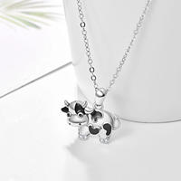 Bijoux mode animaux mignons Collier en argent sterling 925 avec zircon cubique en émail Collier avec pendentif animal vache