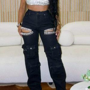 Nouveau Jean Large Femme Automne Style Street Hip-Hop 100% Coton Délavé Effet Usé OOTD Jean Baggy en Denim Orné de Strass - Product Image 3