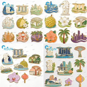 Imán de nevera, broche, insignia y pin de solapa esmaltado de recuerdo personalizado del icónico <span class=keywords><strong>Vanda</strong></span> Miss Joaquim y el Merlion de Singapur - Product Image 1
