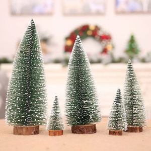 Decoration Christmas Miniature Table Decor Wooden Base <b>Bottle</b> <b>Brush</b> Plastic Winter Mini Pine Tree - Product Image 3