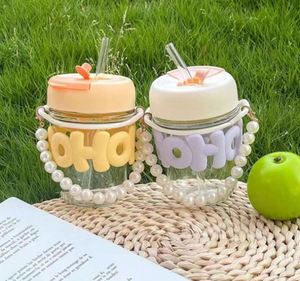 Gobelet en verre portable de 400 ml pour enfants, écologique, esthétique, avec chaîne de perles et bouchon à paille, idéal pour l'été – USA Mairun Back - Product Image 2