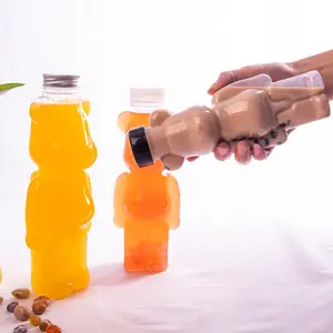 12 OZ 플라스틱 주스 병 새로 디자인 된 투명 PETJuice 뚜껑이있는 곰 플라스틱 음료 병 투명 플라스틱 병