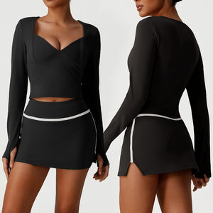 ゴルフテニスセットフィットネスカラーマッチング速乾性長袖ワークアウトトップ2イン1スカート - Product Image 2