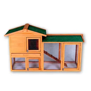 Chicken Coop Nest Box Hen House Poultry Cage Rabbit Hutch Wooden Outdoor Bunny Hutch W/ Ramp and Locking Doors Brown Pet House