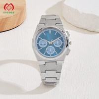 Fournisseur de montres OEM de haute qualité, montres-bracelets multifonctions en acier inoxydable bleu, chronographe étanche, montre à quartz pour homme