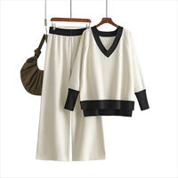 Ensemble de deux pièces pour femmes, pull en viscose tricoté uni décontracté, nouveau modèle printemps 2025, pantalon large à jambes larges, formel