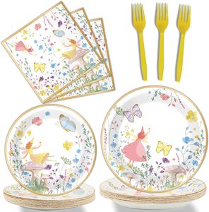 Ensemble de vaisselle de fête parlant 96 pièces, thème de véritable <span class=keywords><strong>fée</strong></span>, fête d'<span class=keywords><strong>anniversaire</strong></span>, <span class=keywords><strong>décoration</strong></span> de Table, fournitures de thé, déjeuner, assiette en papier de jardin - Product Image 1