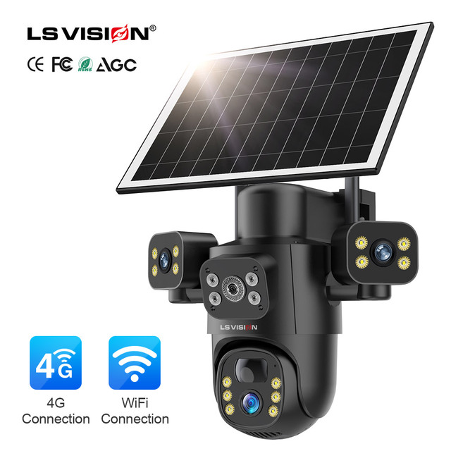 LS VISION New Arrival 4G WIFI Outdoor PTZ Multi-lens Security Camera Solar Powered Built-in Siren Home Security Camera