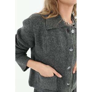 Women's Knitted <b>Cardigan</b> Three Quarter Sleeve <b>Buttoned</b> Casual Style Anthracite Color Anti Pilling Feature - Product Image 6