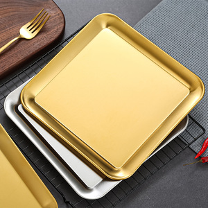 Stainless Steel <b>Square</b> Plate <b>Set</b> Gold Silver Rectangular Dish For Kitchen Food Serving Simple Style - Product Image 2