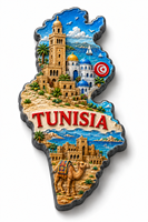 Aimant de réfrigérateur en résine, directement de l'usine, représentant la Tunisie, avec des paysages côtiers et du déserts célèbres d'Afrique du Nord, aimant commémoratif de voyage